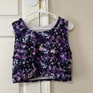 Purple and Black Sleeveless Crop Tank Top with Built in Bra - XL